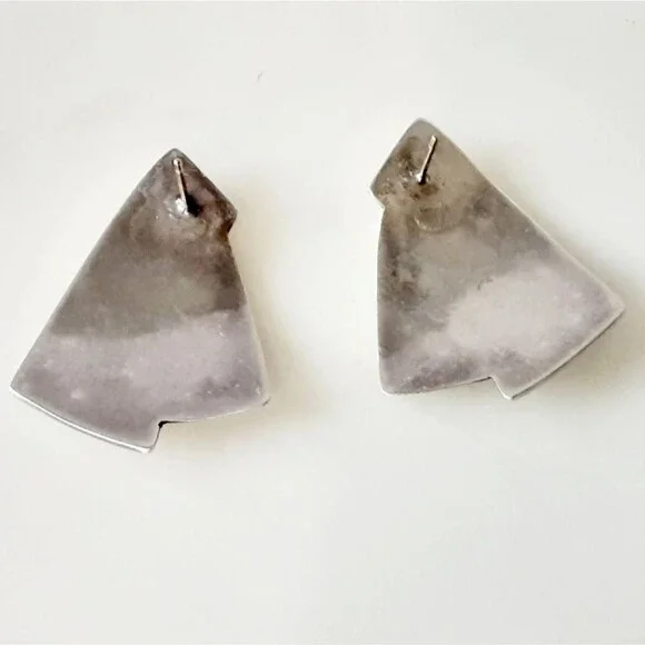 ANNE FORBES Modernist 925 Sterling Silver Triangle Double Panel Post Earrings